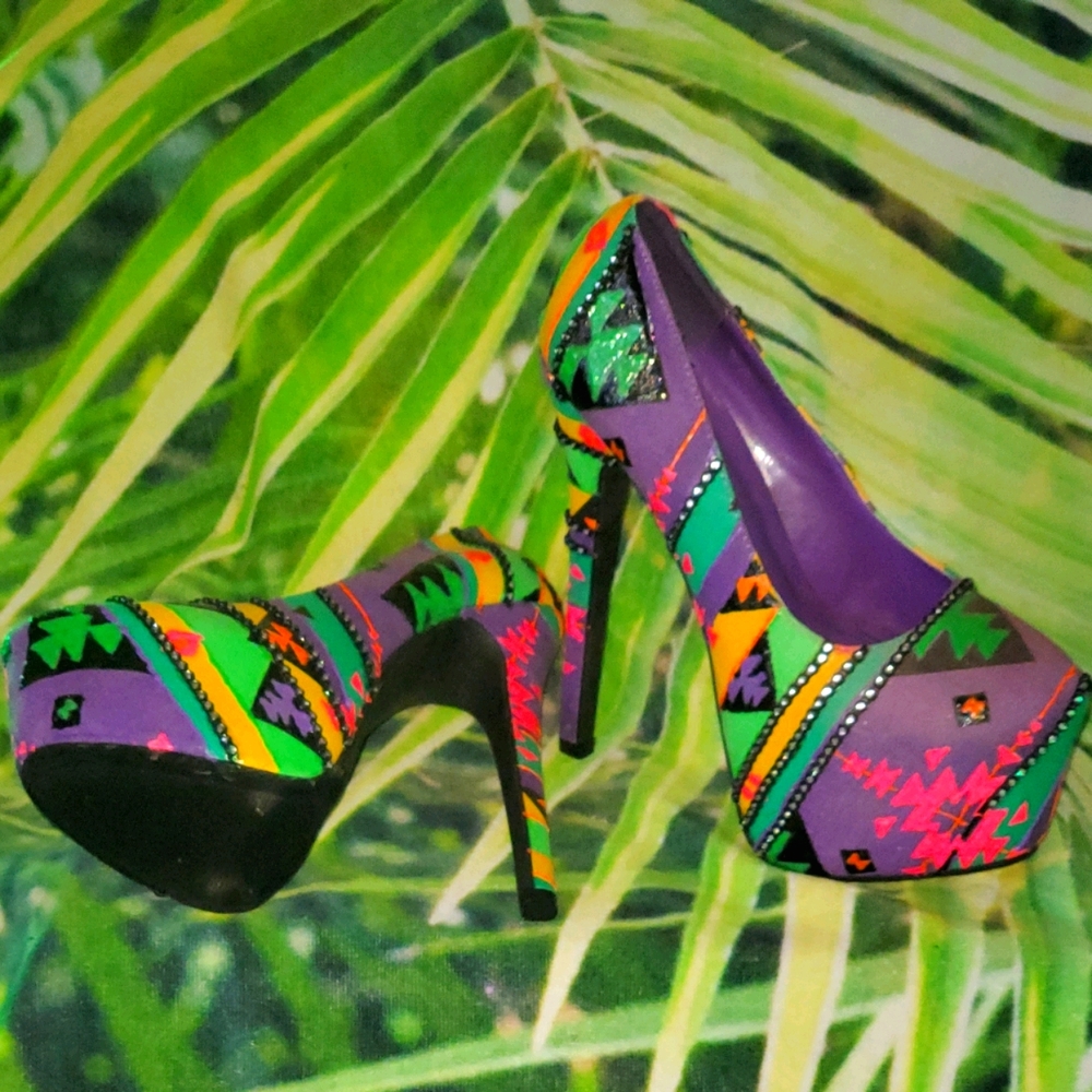 High heeled platform colorful shoes